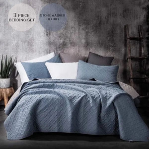 lot 32286 image: Kasentex 2-Tone Colors Reversible 3 Piece Quilt Set Ultra Soft - Indigo Light  Cement Grey - Twin