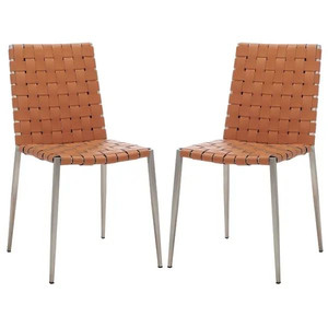 lot 32287 image: SAFAVIEH Rayne Woven Leather Dining Chair (Set of 2) - 15.8 W x 19.8 L x 33.5 H