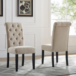 lot 32289 image: SINGLE Leviton Solid Wood Tufted Parsons Dining Chair - Tan