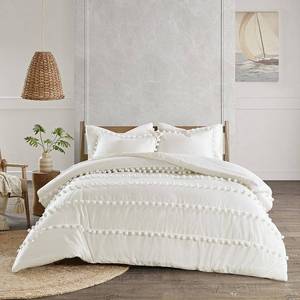 lot 32294 image: Madison Park Tracie Pom Pom Cotton Comforter Set FullQueen IVORY