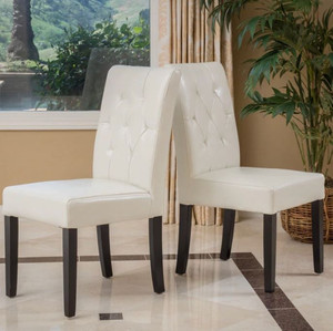 lot 32296 image: Tufted Diamond Stitch Leather Dining Chairs (Set Of 2) 19.75D x 17W x 35.75H