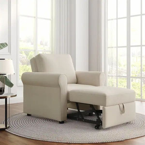 lot 32308 image: 36.2 Wide Linen Cushion Back Futon Chair - Beige