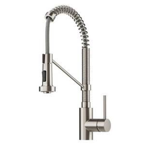 lot 31524 image: KRAUS Spot Free Boldena 18-Inch Commercial Kitchen Faucet with Dual Function Pull-Down Sprayhead in Stainless Steel Finish
