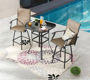 lot 31551 image: Black outdoor glass top table (TABLE ONLY)