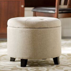 lot 31542 image: Copper Grove Lamentin Light Tan Tufted Large Round Storage Ottoman Retail$105.49