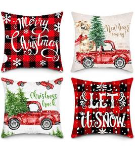 lot 4913 image: Lot of 2  8 Total Pillow Cases - GTETKDE Christmas Pillow Covers 18x18 Set of 4 Christmas Cushion Case Throw Pillowcase Black and Red Buffalo Plaid for Winter Holiday Decorations Home Couch