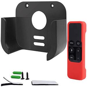 lot 4922 image: Wall Mount Bracket Compatible with Apple TV 4K 5th and 4th Generation - HJYuan TV Mount Holder with Red Siri Remote Silicone Protective Case Cover Compatible with Apple TV 4K 5th and 4th Gen