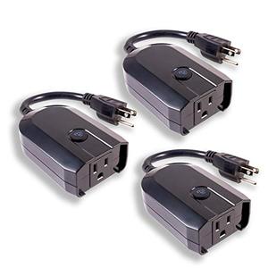 lot 4927 image: myTouchSmart WiFi Smart Switch Outdoor Plug-in 3-Pack, Compatible with Alexa, Google Assistant, Weather-Resistant, Preset and Custom Programs for Seasonal Lighting, Black, 54418 No Hub Required