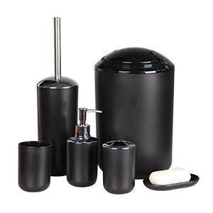 lot 4934 image: IMAVO Bathroom Accessories Set, 6-Piece Plastic Gift Set, Toothbrush Holder, Toothbrush Cup, soap Dispenser, soap Dish, Toilet Brush Holder, Trash can (Black)