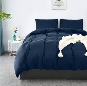 lot 4940 image: LHKIS Duvet Cover King, Navy Soft Duvet Cover Set, Farmhouse Microfiber Comforter Cover Hotel Plain Bedding Duvet Cover 3 Pieces
