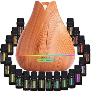 lot 4944 image: Aromatherapy Essential Oil Diffuser Gift Set - 400ml Ultrasonic Diffuser with 20 Essential Plant Oils - 4 Timer & 7 Ambient Light Settings - Therapeutic Grade Essential Oils
