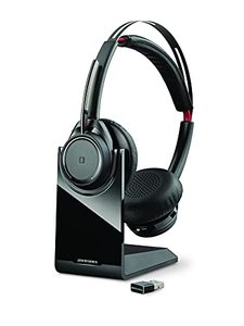 lot 4946 image: Plantronics - Voyager Focus UC with Charge Stand (Poly) - Bluetooth Dual-Ear (Stereo) Headset with Boom Mic - USB-A PCMac Compatible - Active Noise Canceling-Works with Teams (Certified), Zoom & more