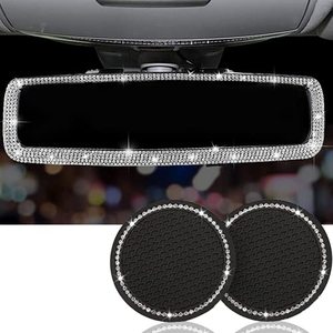 lot 4947 image: Ulels Bling Car Rear View Mirror Women Car Rhinestone Accessories Rhinestones Car Rear View Mirror Car Bling Decorations For Women Suitable For All Types Of Cars Interior