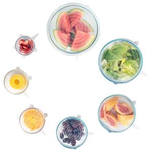 lot 4953 image: Modfamily Silicone Stretch Lids (7 pack, includes EXCLUSIVE XL SIZE), Reusable, Durable & Expandable to Fit Many Container Sizes & Shapes. Superior for Keeping Food Fresh, Dishwasher & Freezer Safe