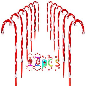lot 4958 image: Christmas Candy Cane Lights Pathway Markers 12pcs - Holiday Walkway Lights Outdoor Ornaments Xmas Outside Decoration for Yard Lawn Forecourt or Dooryard