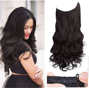 lot 3266 image: REECHO Invisible Wire Hair Extensions with Transparent Headband Adjustable Size Removable Secure Clips in Curly Wavy Secret Hairpiece for Women 20 Inch -Black