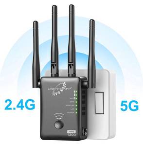 lot 3273 image: VICTONY 1200Mbps Wireless Dual Band WiFi Range Extender with 4 x 3dBi External Antennas, 2.4GHz  5GHz, Wi-Fi Signal Booster, Wall Plug, Ethernet Port, WiFi Extender (WA-28, Black-E28)