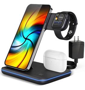 lot 3299 image: Wireless Charging Station, 2021 Upgraded 3 in 1 Wireless Charger Stand with Breathing Indicator Compatible with iPhone 131211 ProXS, AirPods 321pro, iWatch Series 76543, and Samsung Phones