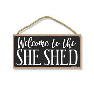 lot 4961 image: Honey Dew Gifts Welcome Wooden Hanging Signs, Welcome to the She Shed, Welcome Signs for Home, Wooden 5 inch by 10 inch Welcome Sign, Wall Art, Wood Sign, Home Decor