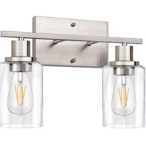 lot 13898 image: 2-Light Bathroom Vanity Light Fixtures, Modern Wall Lighting with Clear Glass Shade, Brushed Nickel Finished Wall Sconce Lighting, Porch Wall Lamp for Mirror, Living Room, Bedroom, Hallway( E26 Base)