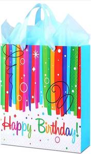 lot 13918 image: Gift Bags - Set of 12 Large Happy Birthday Gift Bags, 12.59 x 7.87 x 3.93, Gift Paper Bags with Ribbon Handle, Color Wrapping Paper and Greeting Card, Perfect for Gifts Wrapping