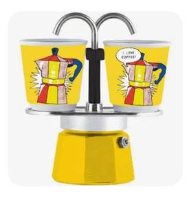 lot 14713 image: Bialetti Mini Express Arte Collection Edition is an intimate two cup stove top coffee maker that can brew two 1.5 oz cups of moka pot style coffee