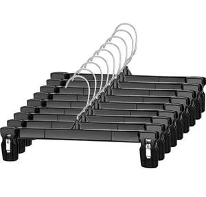 lot 14730 image: Titan Mall Pants Hangers 30 Pack 12inch Black Plastic Skirt Hanger with Non-Slip Big Clips and 360 Rotatable Hook