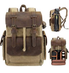 lot 14742 image: Endurax Leather Camera Backpack Bag for Photographers Waterproof DSLR Backpacks