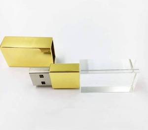 lot 14749 image: Laak 32GB New Crystal Transparent Rectangle Genuine USB Flash Drive 3.0 Wedding Gift Pendrive (Gold)