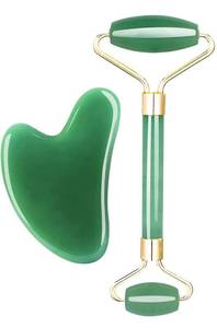 lot 14756 image: KISSOON Gua Sha Massage Facial Tool - Anti-aging jade roller and Gua sha Set for Face, Eyes, Neck Body Skin Care - Natural Jade Stone Guasha Tool Set - Green