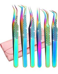 lot 14757 image: 7 pieces Lash Tweezers for Eyelash Extensions,Precision Eyelashes Tweezers for Lash Tech Cosmetology Individual Lash Extensions, Volume Lash Extensions Tweezers Kits for Professional and Beginners