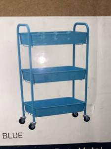 lot 15570 image: Caxxa 3-Tier Rolling Metal Storage Organizer - Mobile Utility Cart Kitchen Cart with Caster Wheels (Blue)