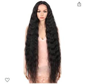 lot 15578 image: Style Icon 41� Lace Front Wigs Long Wavy Synthetic Wigs with Baby Hair Half Hand Tied 130% Density Wigs (41, 1B)