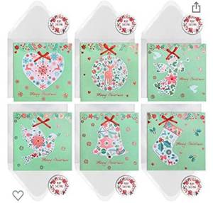 lot 15584 image: (Lot of 2) 24 Christmas Cards Boxed SunniS Luxury with Envelopes & Stickers, Pretty Decoration Gold Foil Merry Christmas with Blank Inside