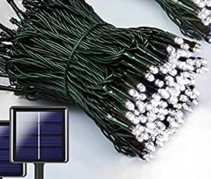lot 15590 image: Qinol 200Led 72Ft Solar String Lights Outdoor, Green Wire Solar Christmas Lights, Waterproof 8 Modes Twinkle Lights for Xmas Tree Garden Decorations (Cool White)