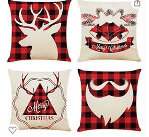 lot 15609 image: (Lot Of 2) Acronde 4 18x18 Throw Pillow Covers Christmas Decoration Cotton Linen Square Cushion Cover Couch Pillow Cases