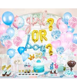 lot 16240 image: Gender Reveal Decorations - Premium Kit  Gender Reveal Party Supplies, Gender Reveal Balloon, Boy or Girl Balloons, He or She Topper, Baby Gender Reveal Decor
