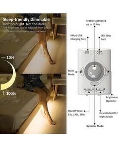 lot 16249 image: Sensor LED Strip Lights, Closet Wardrobe Light Strip, Under Cabinet Light Warm White 3.28ft, Brightness Dimmable, Magnetic Stick-On, for Cupboard, Bed, Stairs, USB Rechargeable Battery