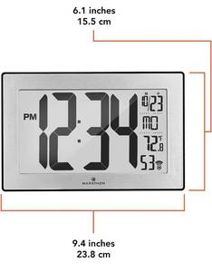 lot 16251 image: MARATHON CL030068 Slim Panoramic Atomic Wall Clock with Table Stand (BlackStainless Steel)