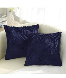 lot 16274 image: LOT of 2 decorUhome Navy Blue Throw Pillow Covers 18x18 Inches Set of 2 Soft Fluffy Decorative Pillow Cases for Couch Bed Sofa