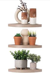 lot 16276 image: Labcosi Rustic Corner Shelves Wall Mounted, 3 Tier Floating Corner Shelves for Bedroom, Bathroom, Living Room, Kitchen, Office