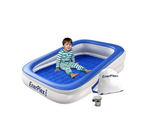 lot 18188 image: EnerPlex Kids Inflatable Travel Bed with High Speed Pump, Portable Air Mattress for Kids on The Go, Blow up Toddler Travel Bed with Sides � Built-in Safety Bumper - Blue