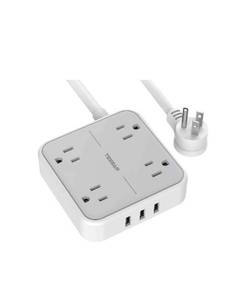 lot 18198 image: Power Strip with 3 USB Ports, TESSAN 5 ft Extension Cord Flat Plug with 4 Outlets, Overload Protection Indoor Desk Charging Station, Mountable Compact for Travel, Cruise Ship, and Dorm Essentials