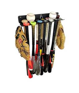 lot 19982 image: IRON AMERICAN Alpha Bat Rack Wall Caddy - Hang 14 OR 21 BATS & Glove Storage Baseball Rack and Softball Bat Rack Storage Holder for Wall Hanging Bat Hanger
