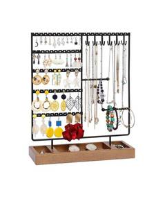 lot 19983 image: X-cosrack Earring Holder,5-Tier Ear Stud Holder with Wooden Tray,Jewelry Organizer Holder for Earrings Necklaces Bracelets Watches and Rings,Earring Display Stand with 132 Holes