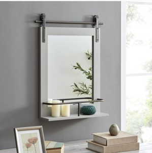 lot 26996 image: FirsTime and Co.Ingram Farmhouse Barn Door Mirror With Shelf,Grey