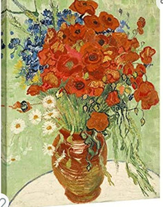 lot 27105 image: Wieco Art Red Poppies and Daisies Large Canvas