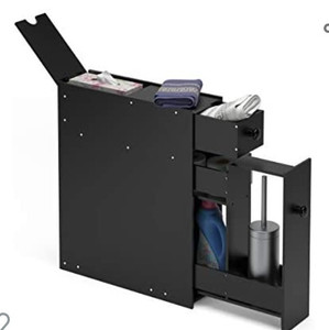 lot 27111 image: Tangkula Slim Bathroom Cabinet,Free Standing Storage Cabinet with Slide Out Drawers,Black