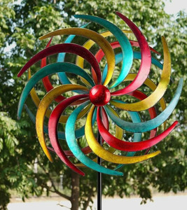 lot 27155 image: Mumtop 16in. colorful kinetic sculpture metal windmill