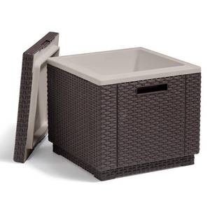 lot 27168 image: Keter Ice Cube 10.5 Gal. Resin Rattan Drink Cooler Patio End Table, Brown